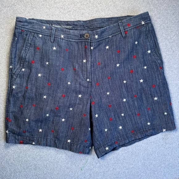 Talbots Pants - Talbots Relaxed Chino Short Womens 12 Blue Star Embroidered Cotton Linen Summer